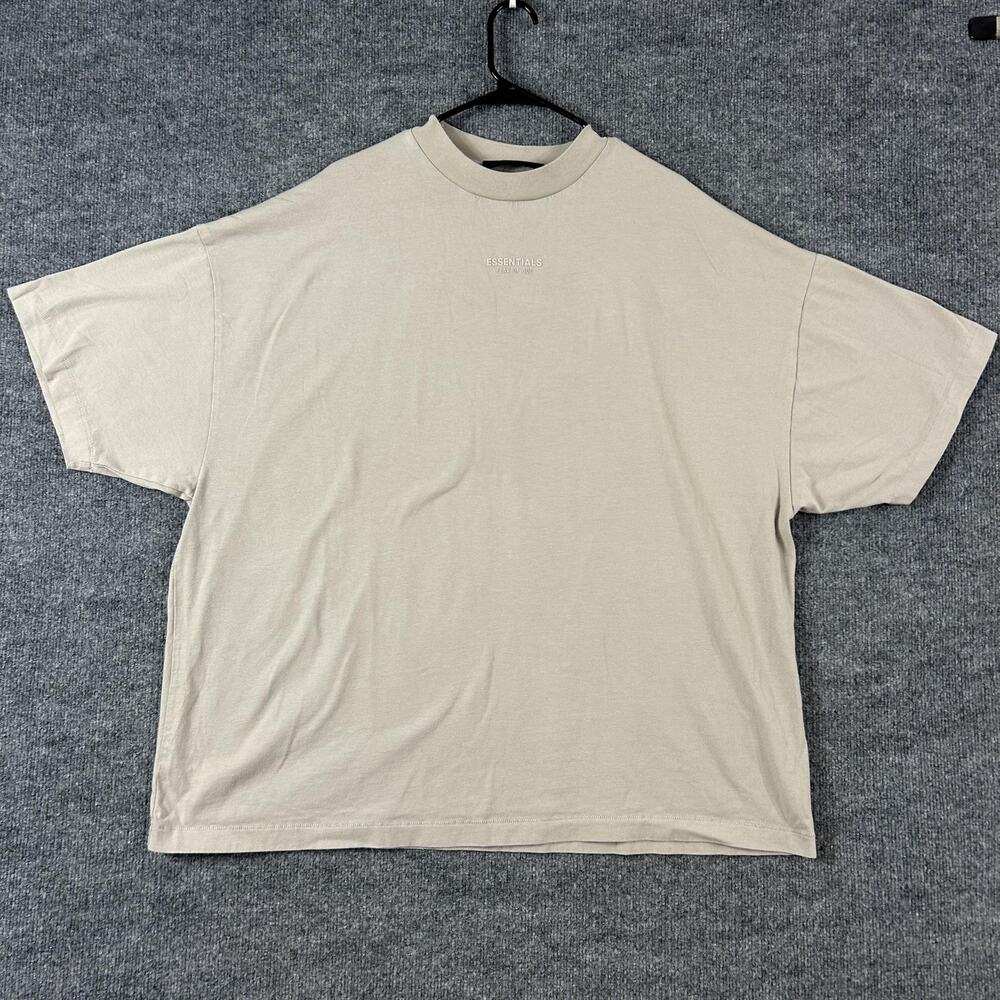 Essentials Fear Of God Shirt Mens Large Logo Graphic Tee Beige Oversized Casual